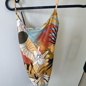Madewell Floral Print One-Piece Swimsuit in Mustard, Rust & Light Blue